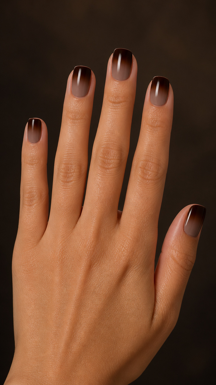 Espresso Ombré on Square Short Nails