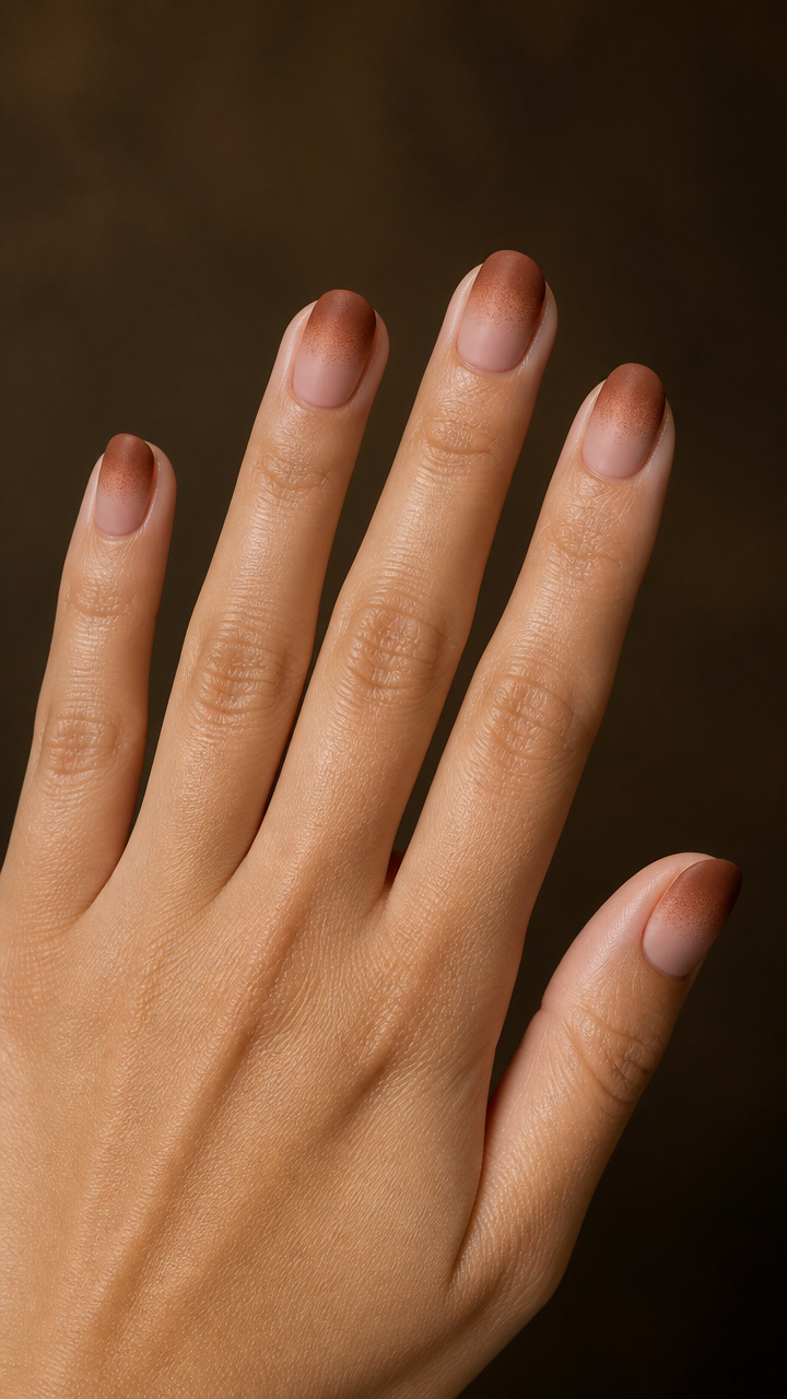 Cinnamon Dust Gradient on Round Nails