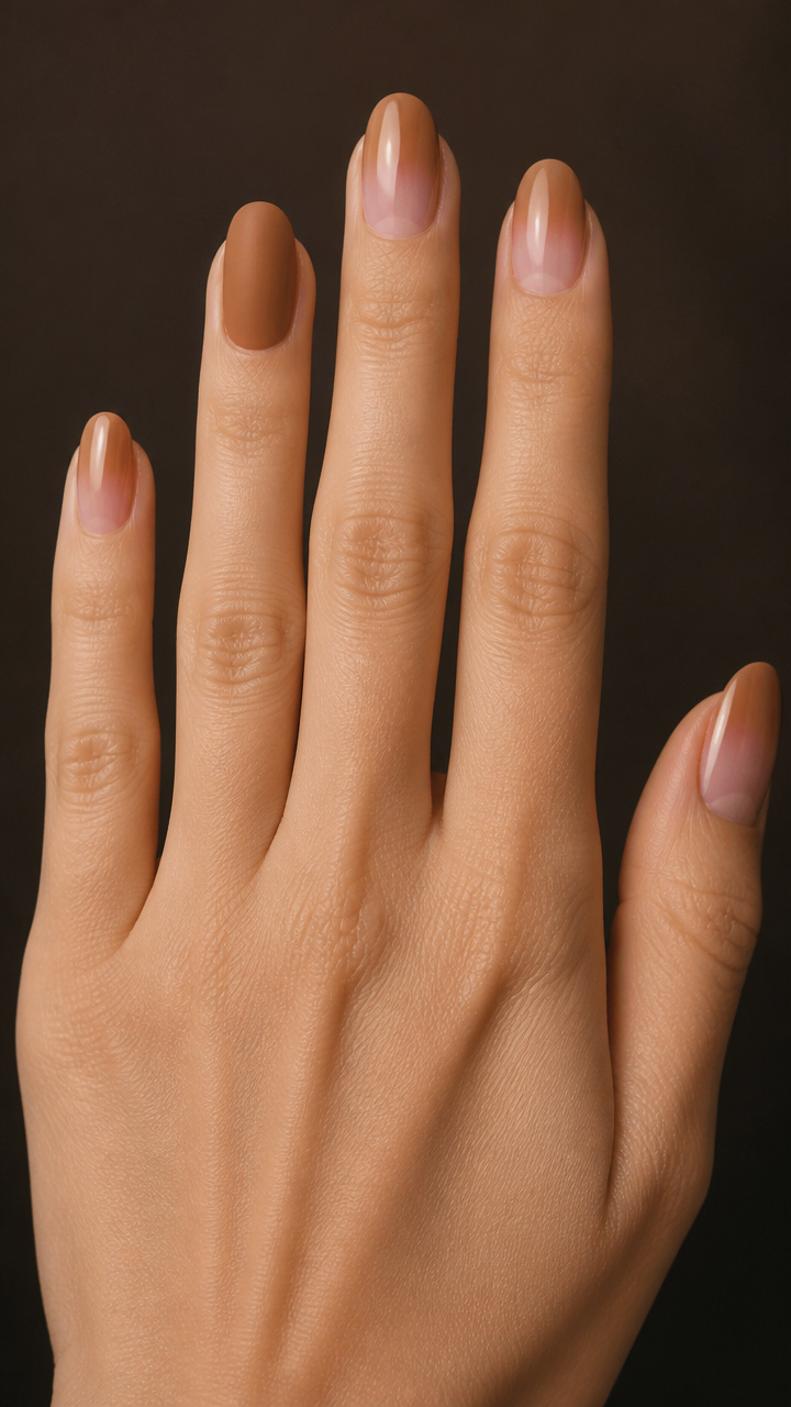 Honey-Nude Ombré with Matte Ring Finger
