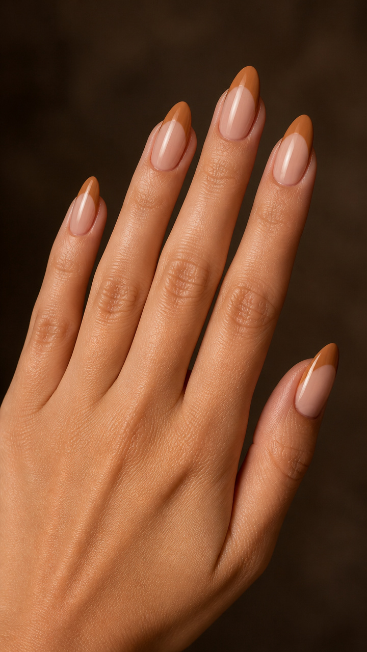Caramel Almond Tips with Glossy Finish