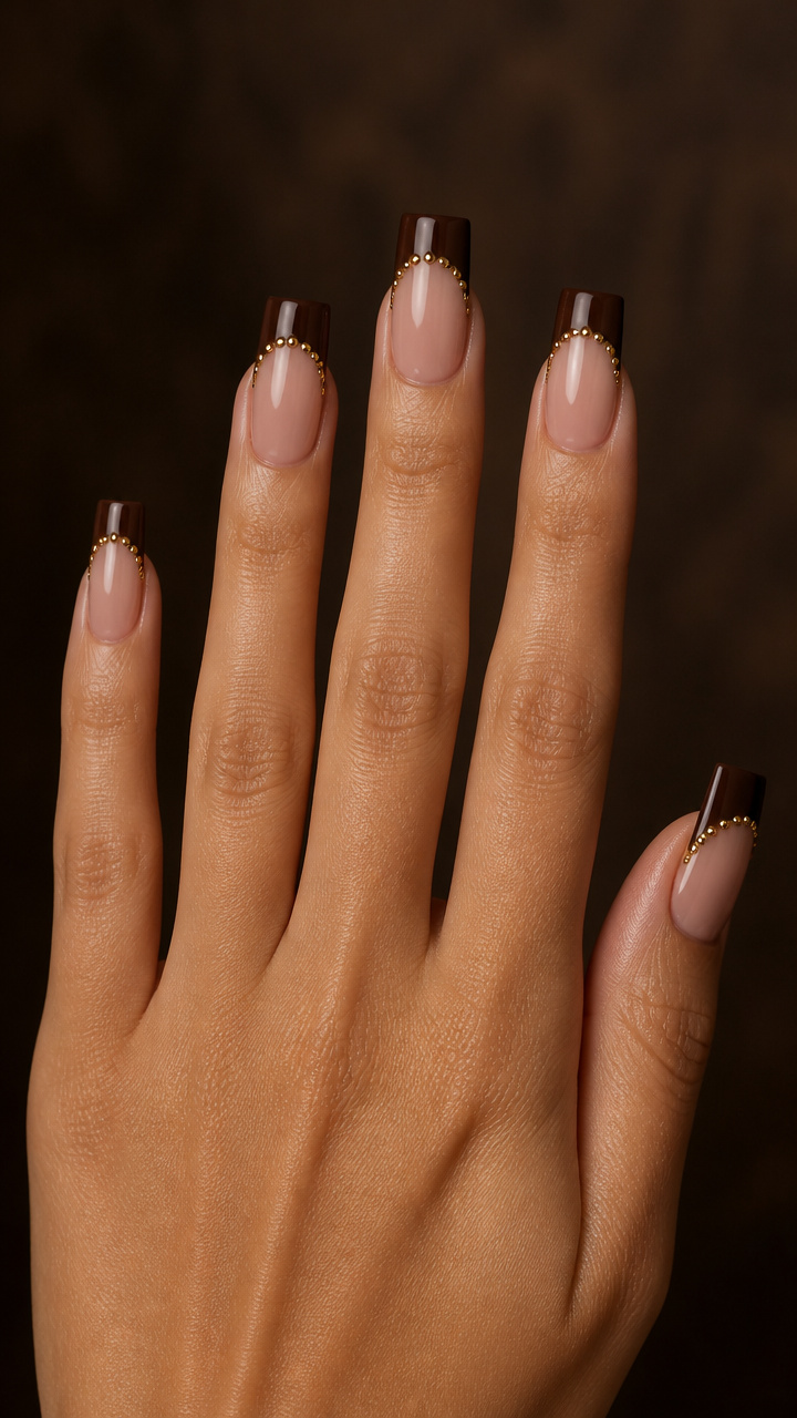 Chocolate Square Tips with Gold Micro-Studs