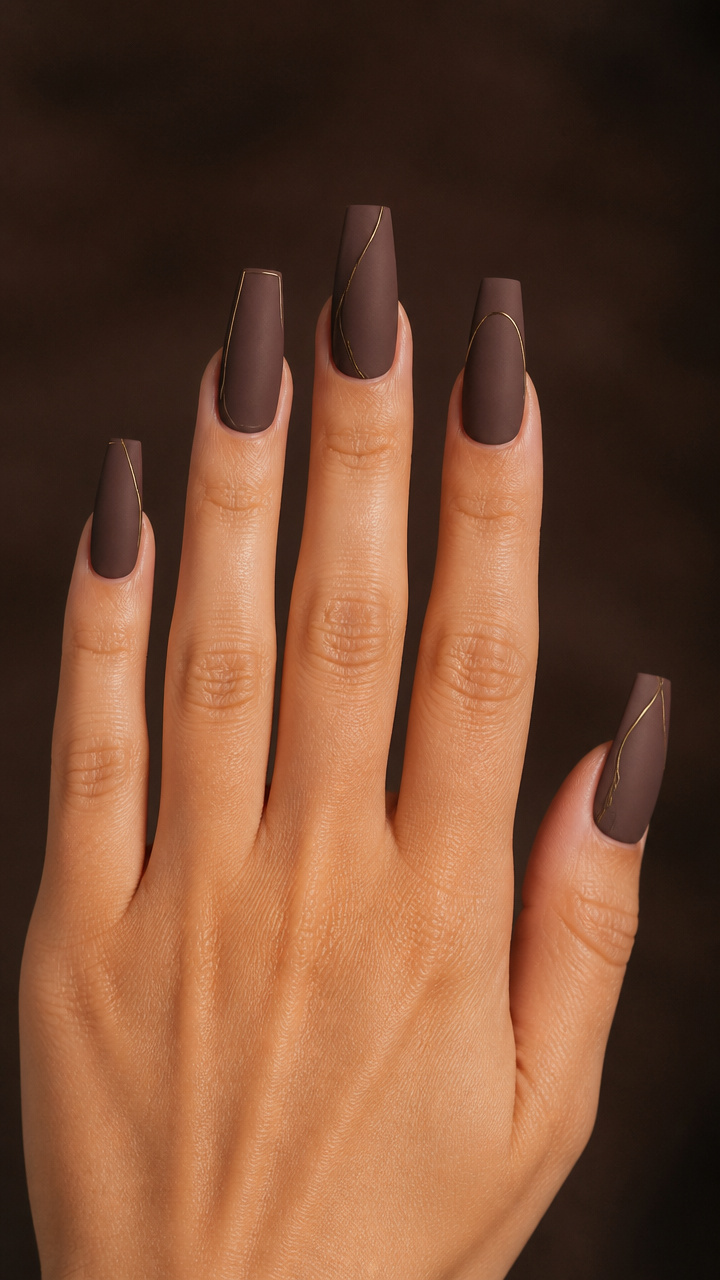 Mocha Matte Coffin with Minimalist Line Art