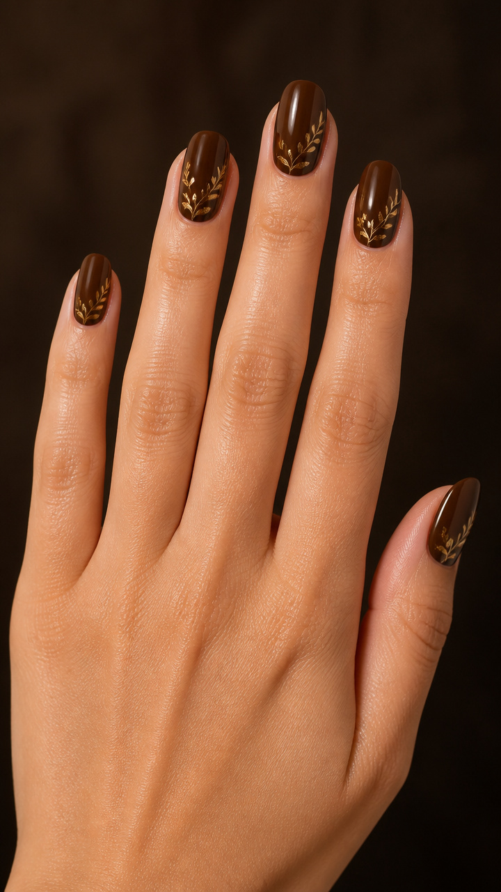 Walnut Brown with Delicate Leaf Art
