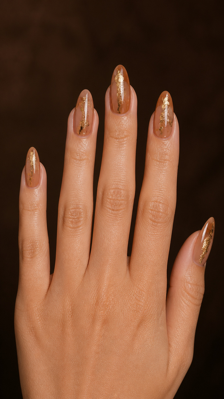 Caramel Almond Tips with Gold Leaf Inlays
