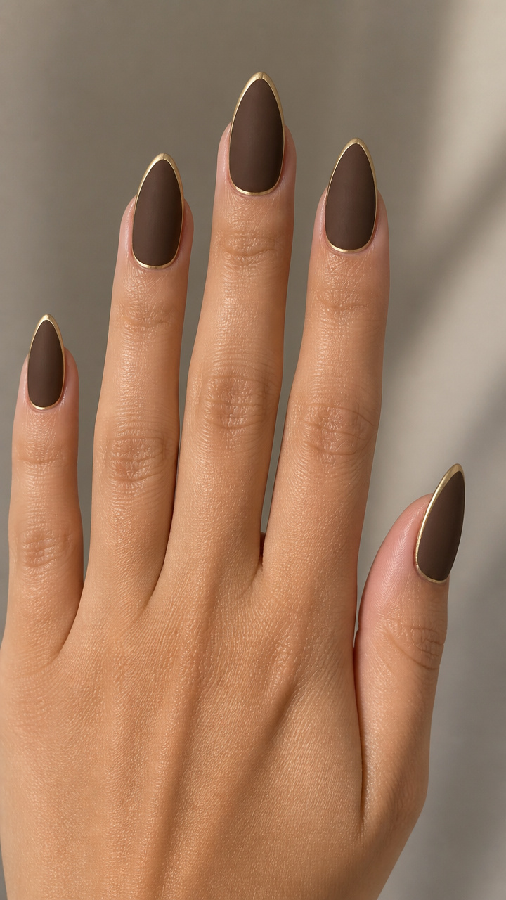 Walnut Brown Matte Top Coat with Gold Edge Highlight