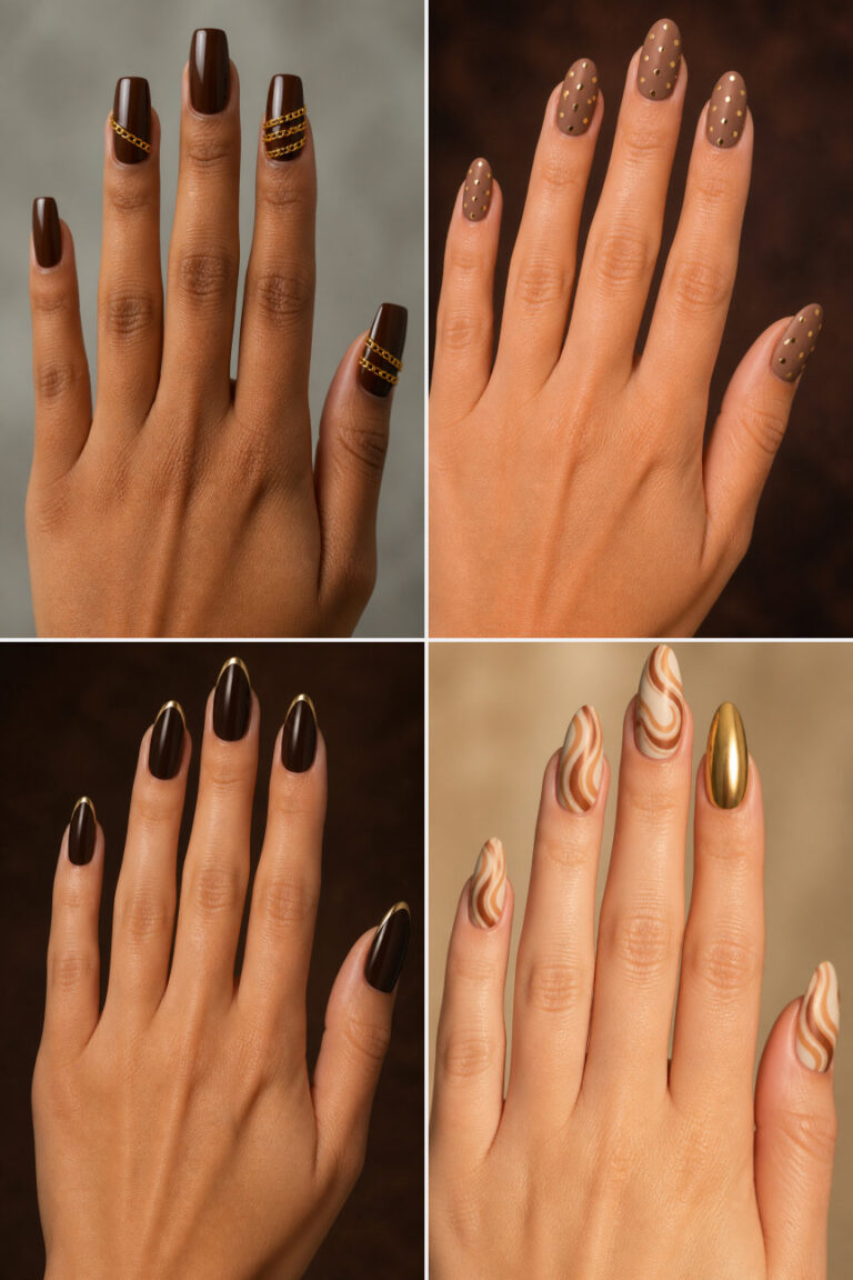 15 Brown Nail Designs With Gold Accents