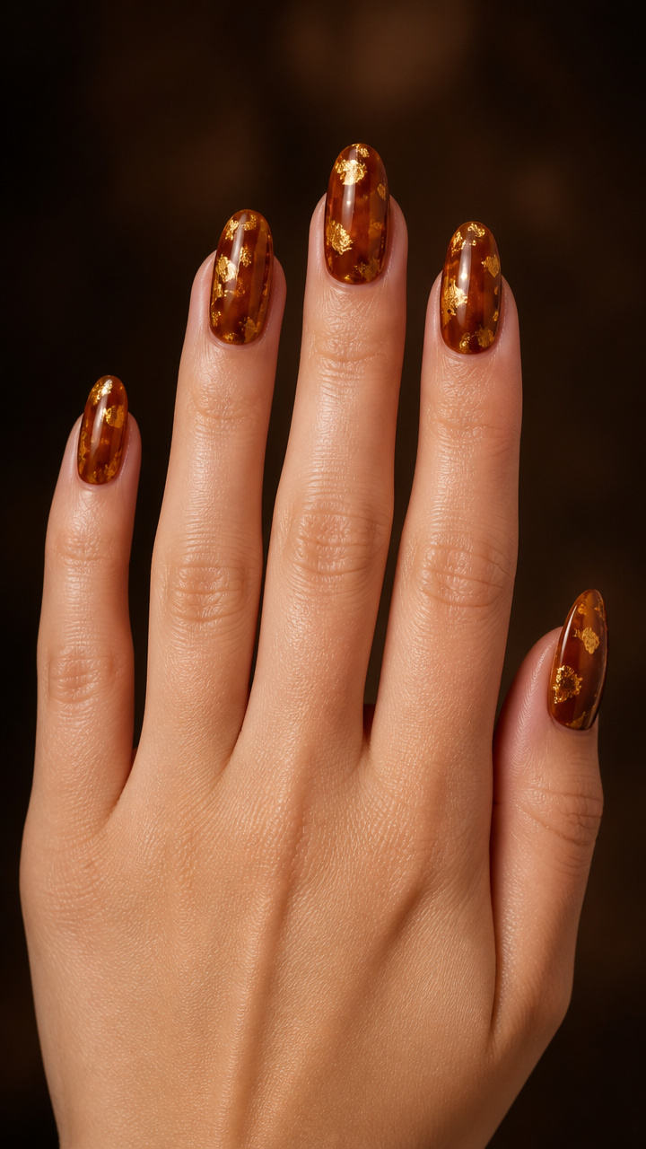 Amber Brown with Gold Leaf Flecks