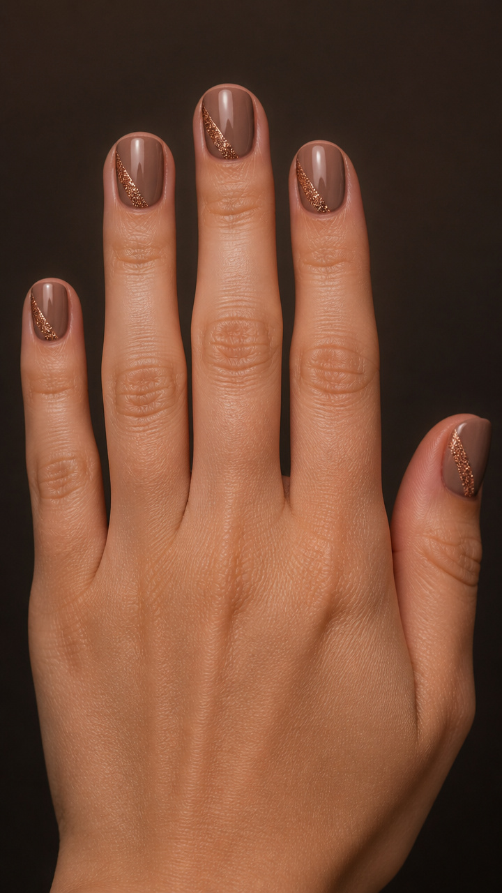 Muted Mocha with Asymmetrical Glitter Strip