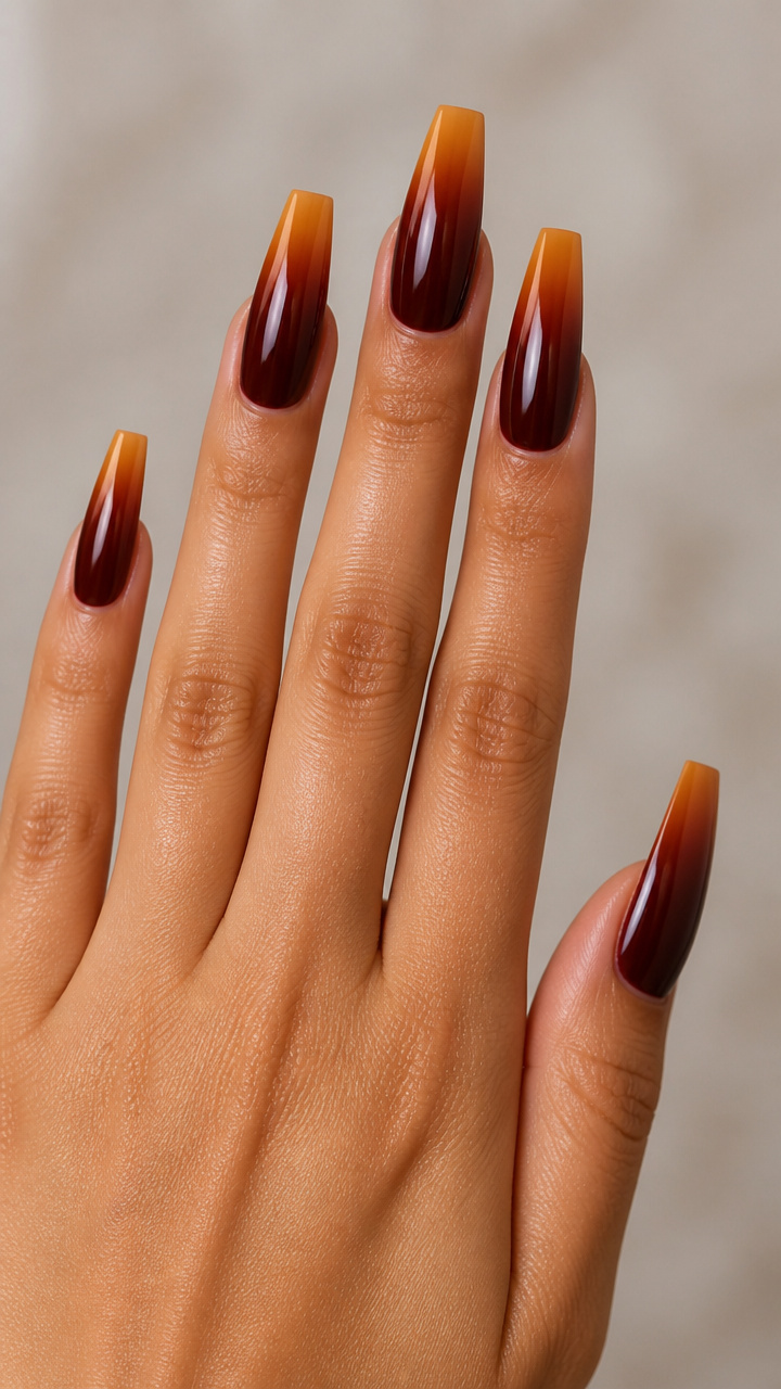 Maple Glaze Long Coffin Nails