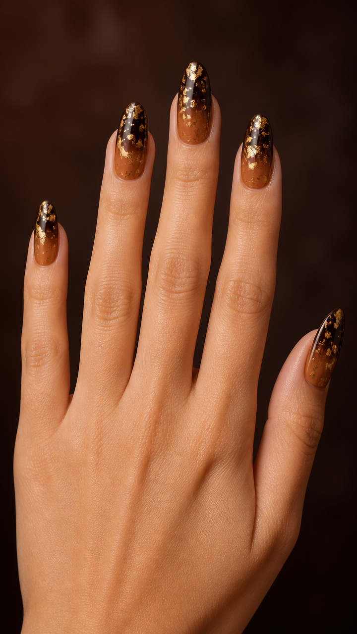 Layered Brown Ombre with Gold Leaf Flecks