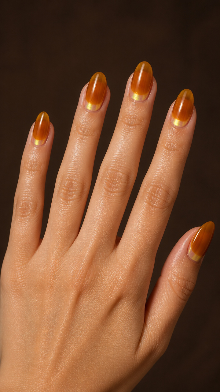 Amber Glow Nails with Inner-Cuticle Highlight