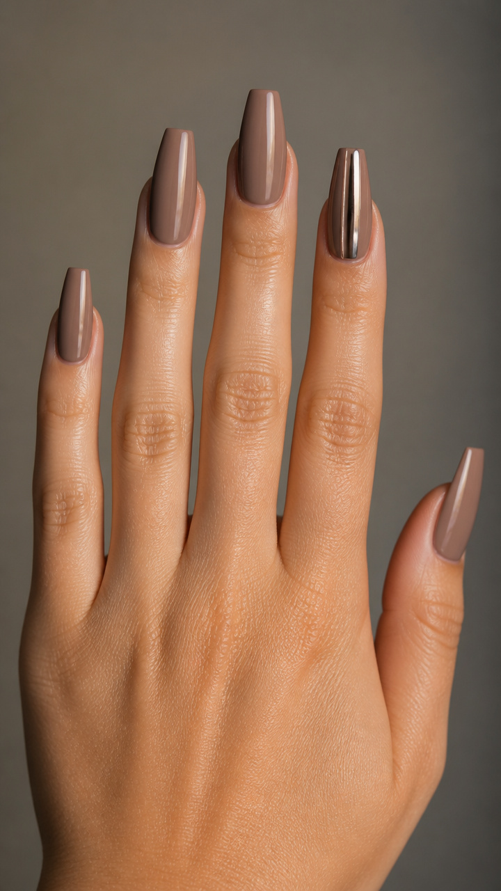 Warm Taupe Coffin with Chrome Accent
