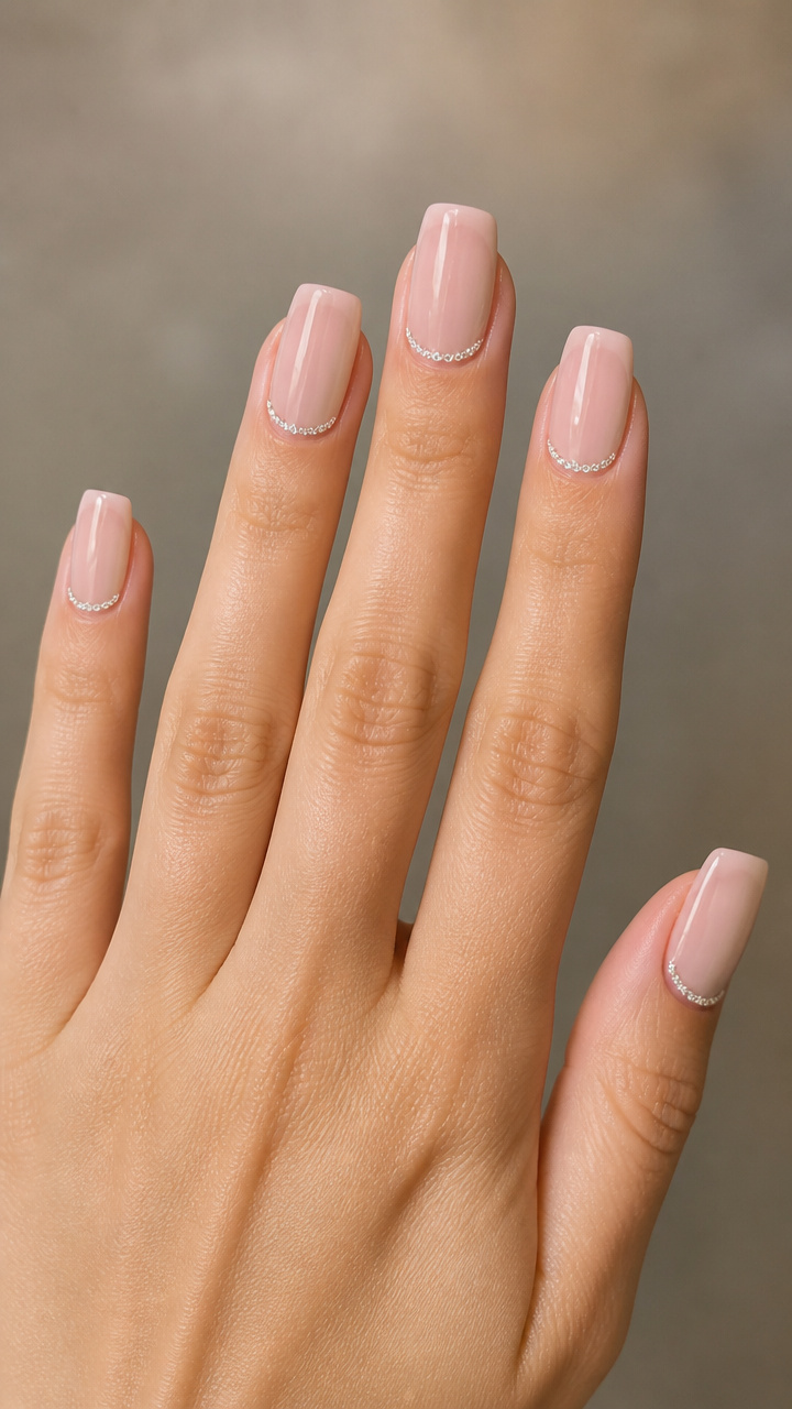 Nude French Tips with Micro Rhinestones