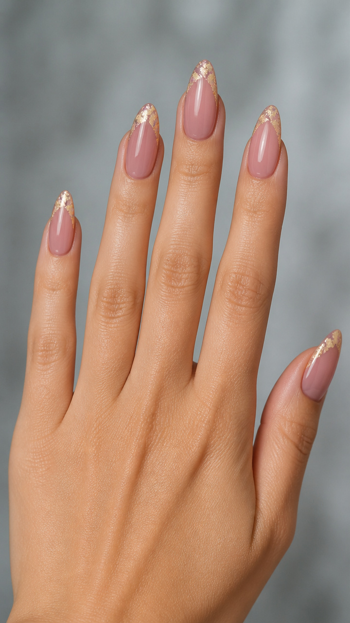 Dusty Rose Almond Tips with Gold Foil