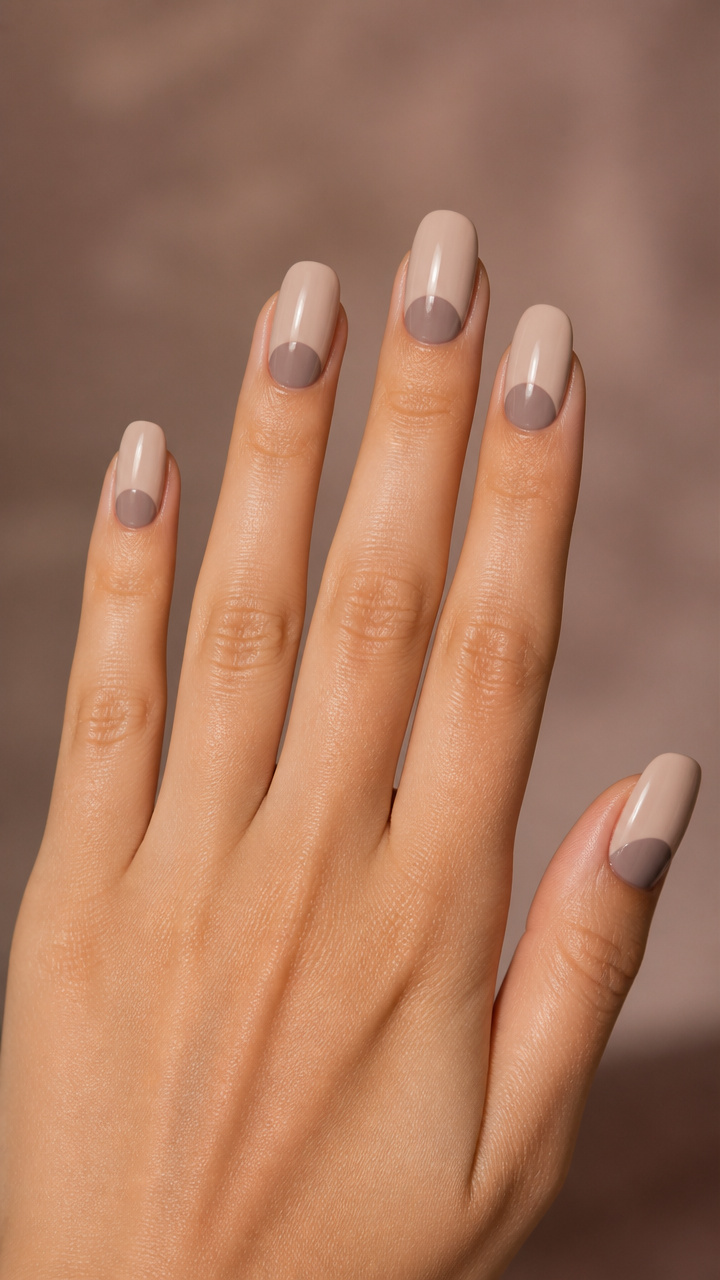 Taupe Gray Half-Moon Manicure