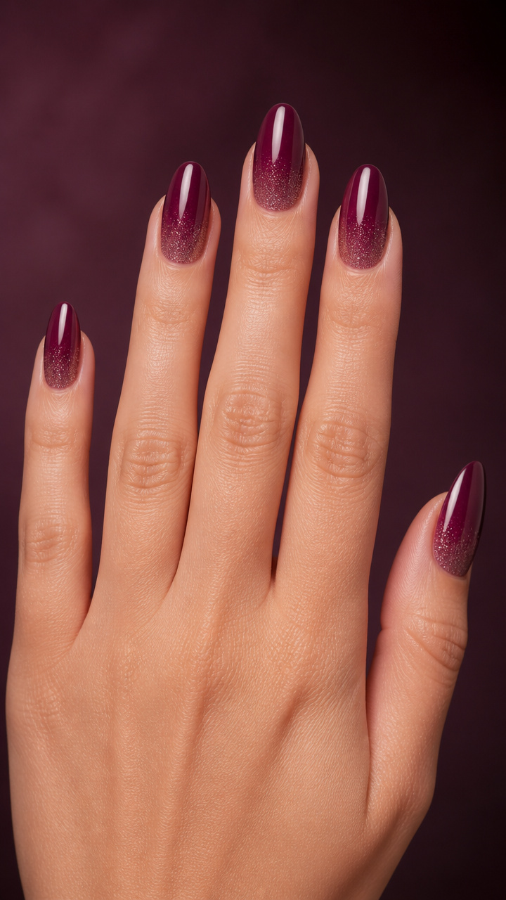 Plum Wine Ombré with Micro Glitter Fade