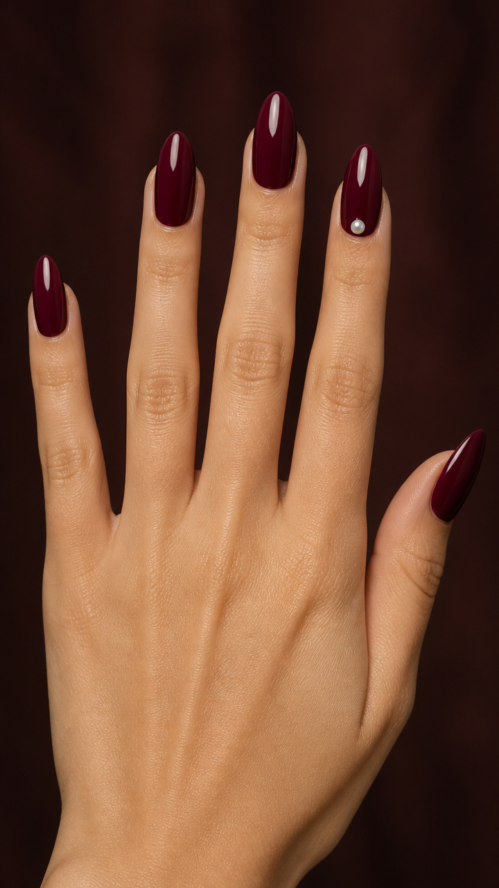 Mulled Wine Gloss with Single Pearl Accent