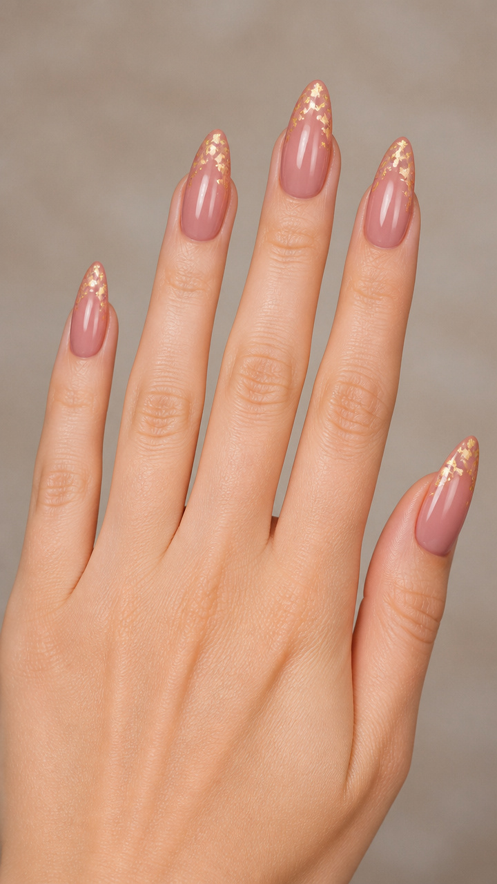 Dusty Rose Almond Tips with Gold Foil