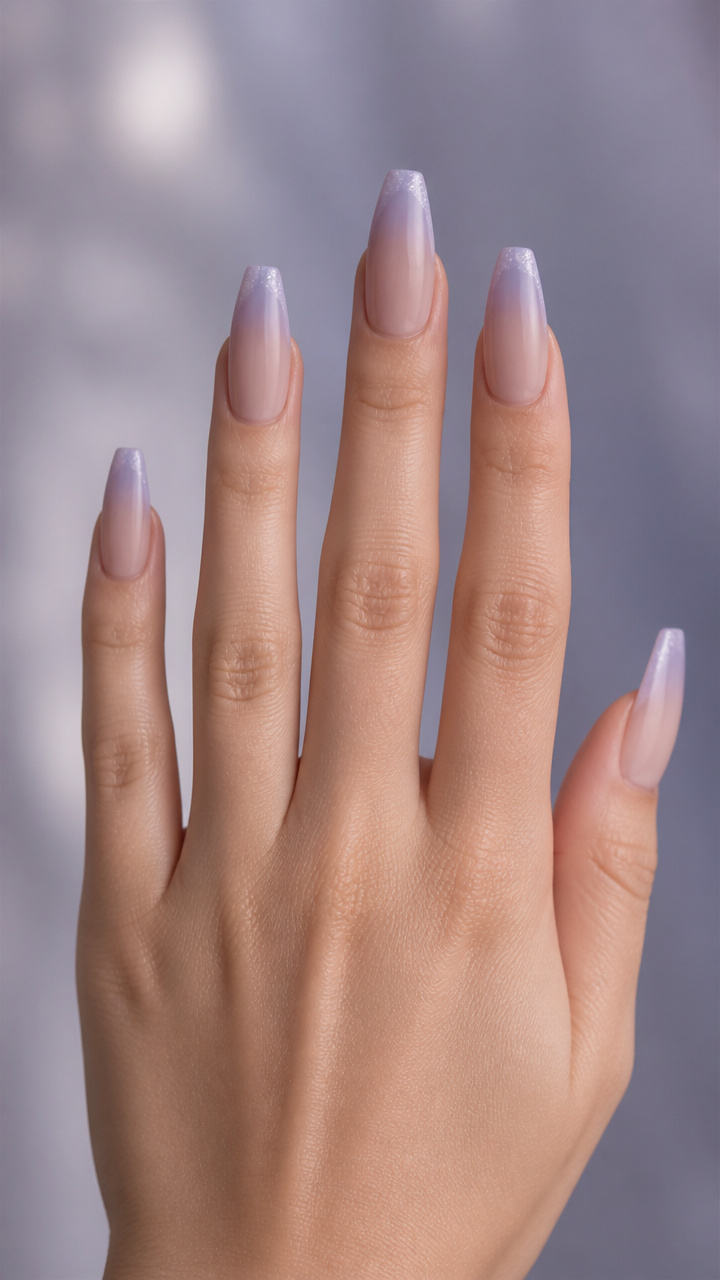 Nude Mauve Coffin Nails with Frosted Tips