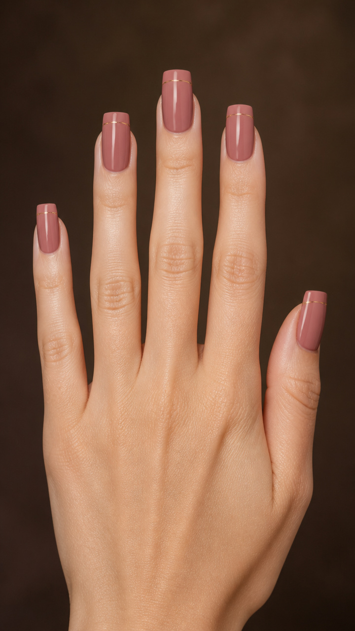 Dusty Rose Square Tips with Gold Accent