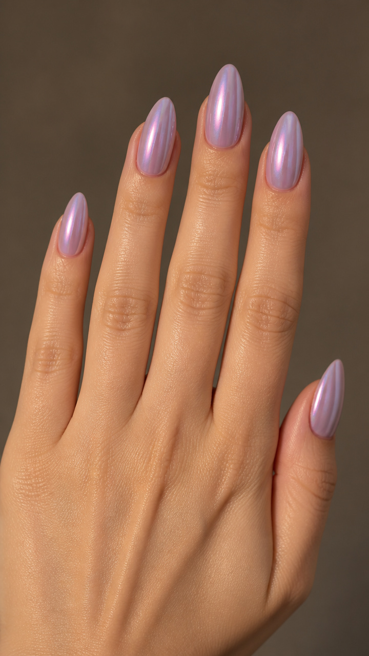 Frosted Mauve Almond with Iridescent Glaze