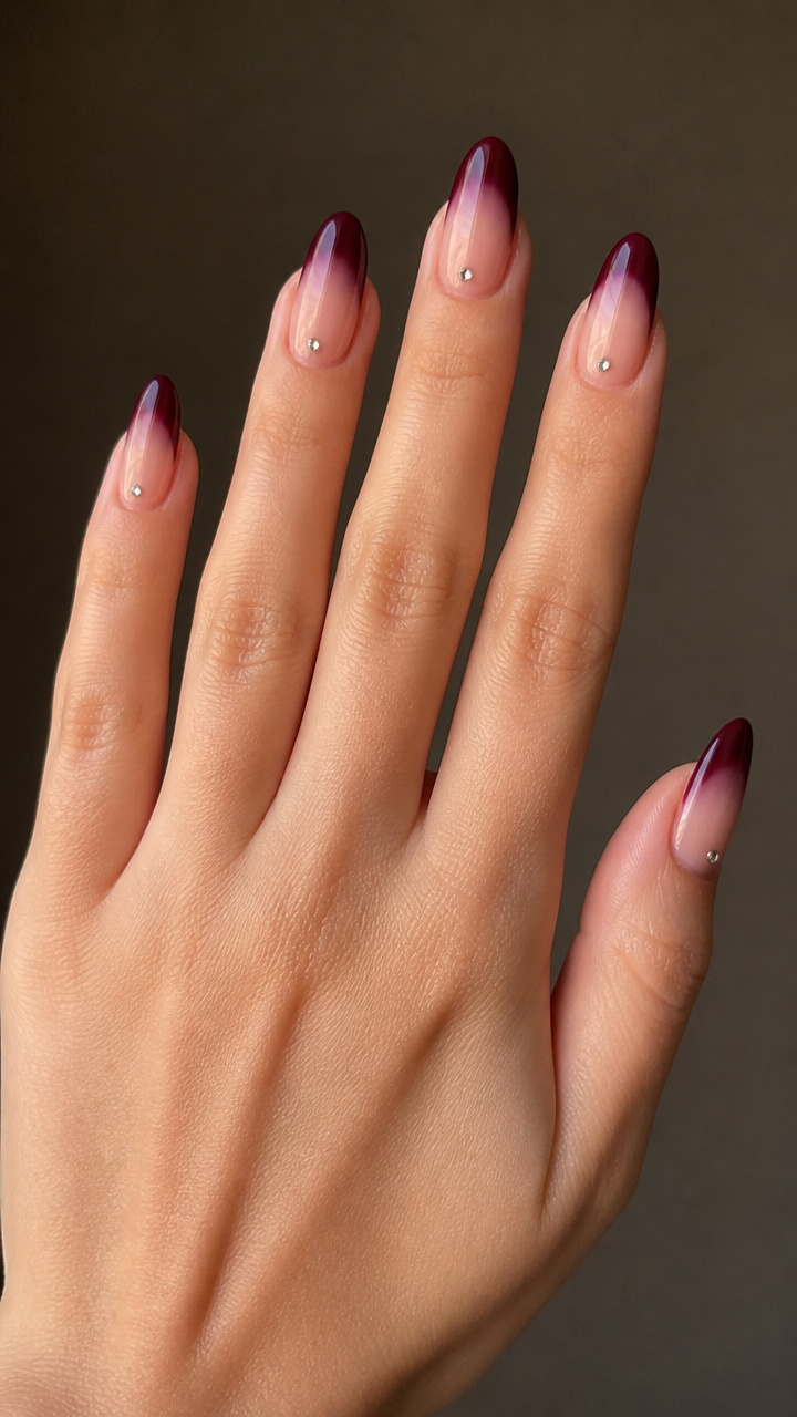 Plum Wine Tips with Rhinestone Accents