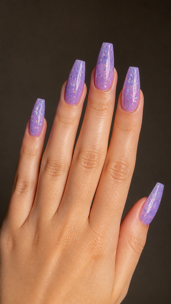 Soft Lilac Coffin with Holographic Flecks