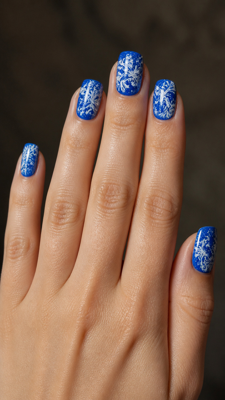 Electric Blue with Swirling White Frost Patterns