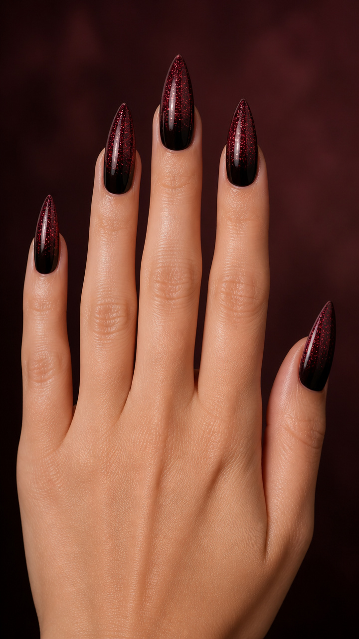 Dark Brown Ombré with Burgundy Glitter Fade