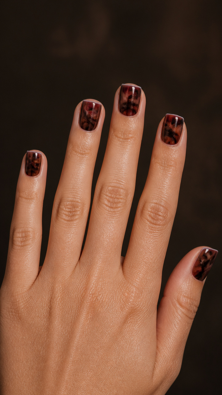 Muddy Merlot Tie-Dye on Short Square Nails