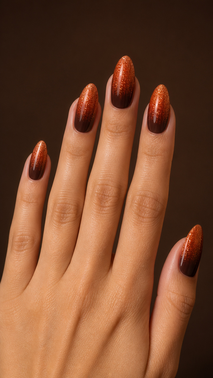 Burnt Umber Ombré with Rust Glitter Gradient