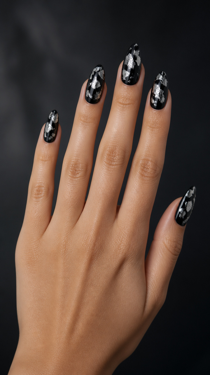 Obsidian Gloss with Floating Silver Leaf