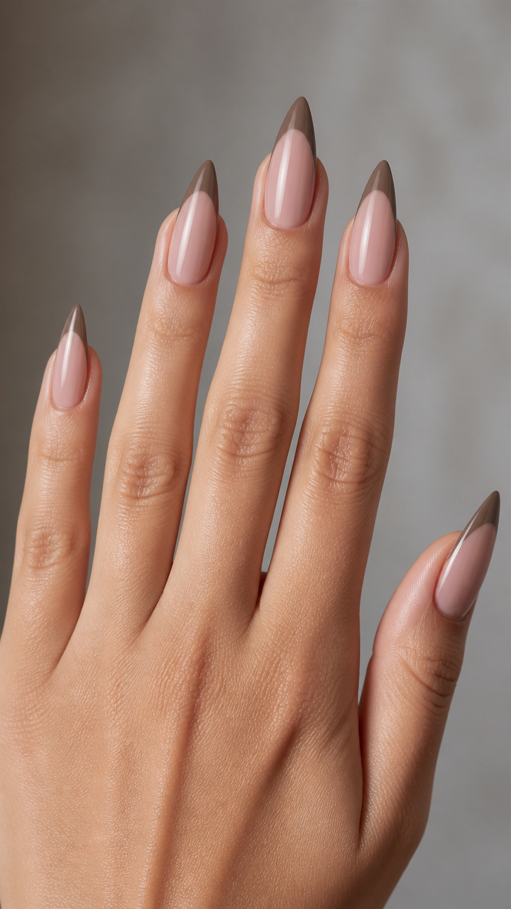 Taupe French Tips on Stiletto Nails