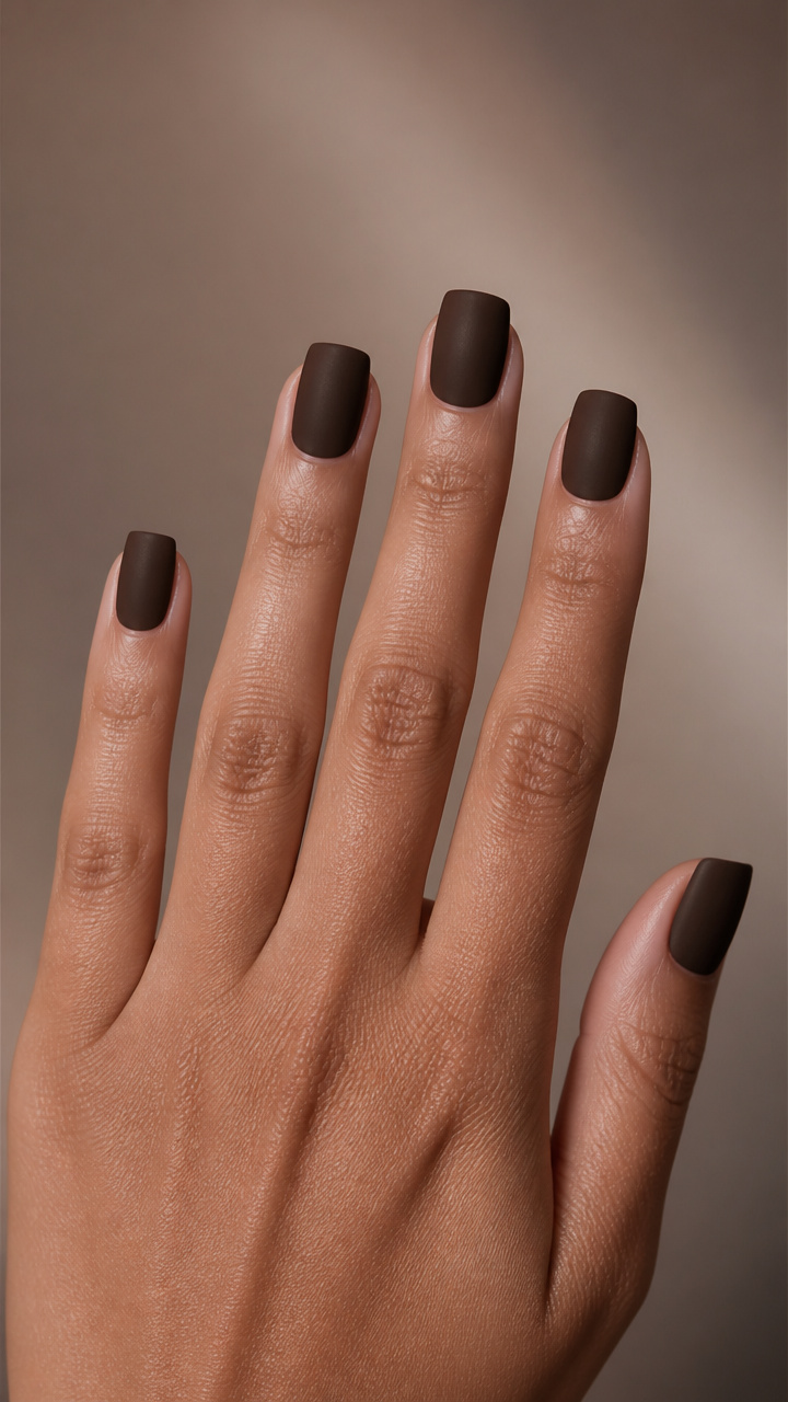 Dark Espresso Matte Square Nails