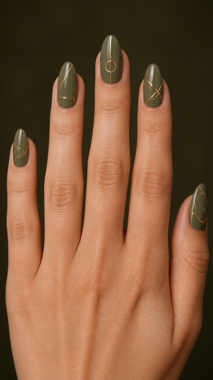 Olive Green with Minimalist Line Art