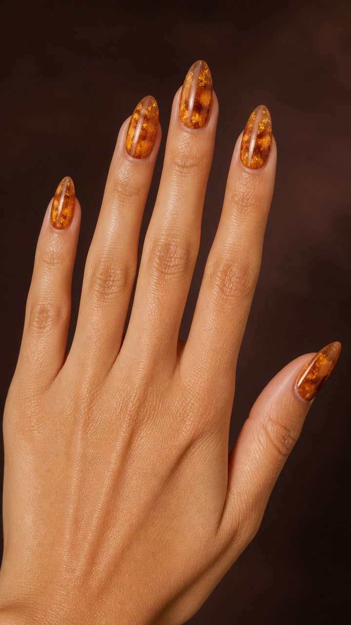 Amber Glow with Floating Gold Flakes