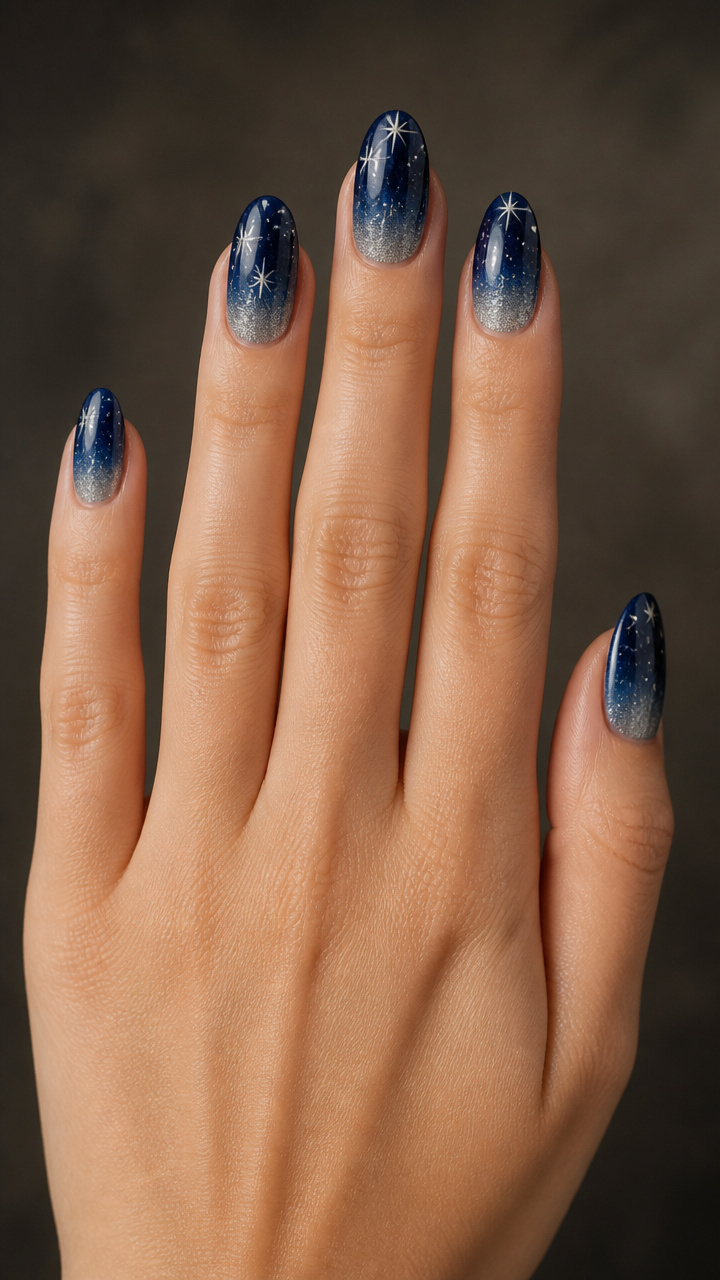 Midnight Blue Ombré with Silver Stars