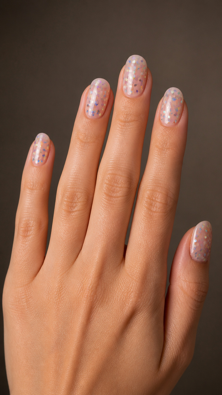 Holographic Confetti Over Nude Sheer