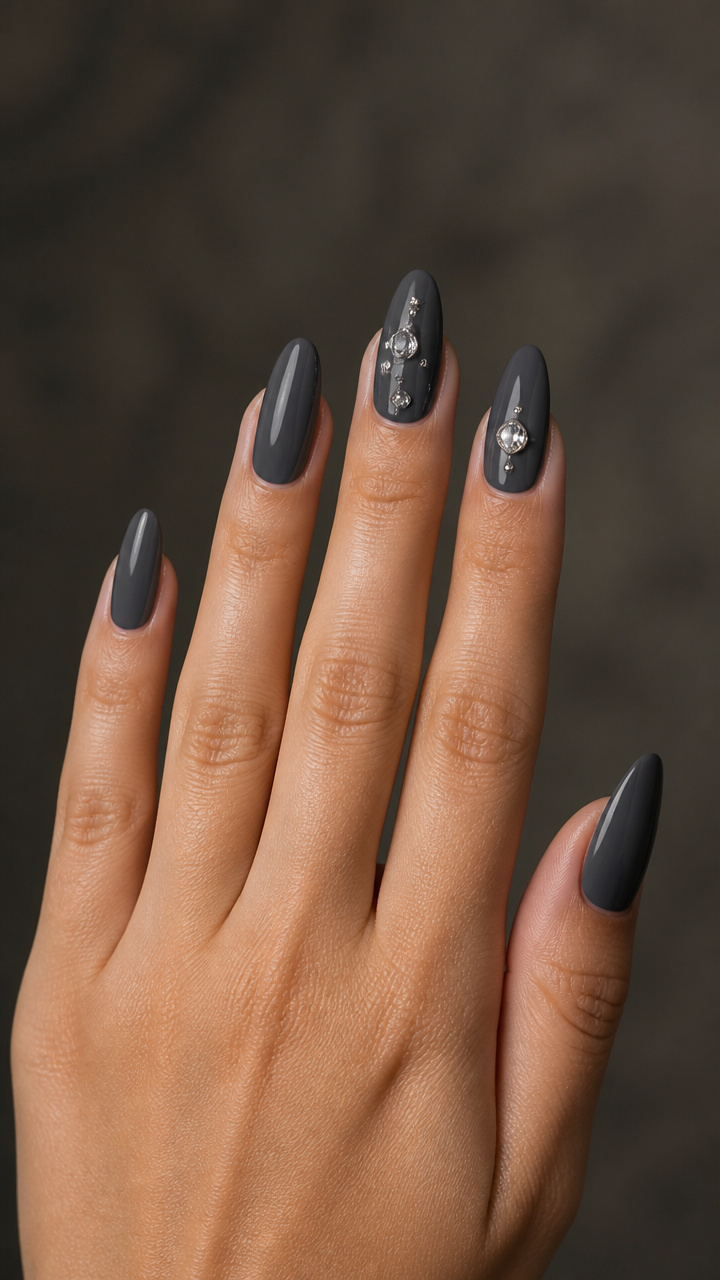 Charcoal Gray Base with Floating Crystal Accents