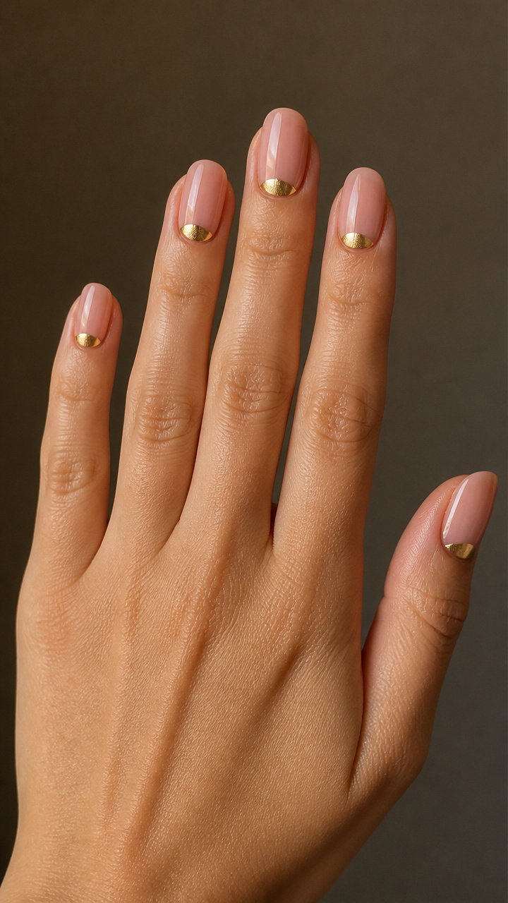 Gold Dipped Half-Moon Nails on Natural Length