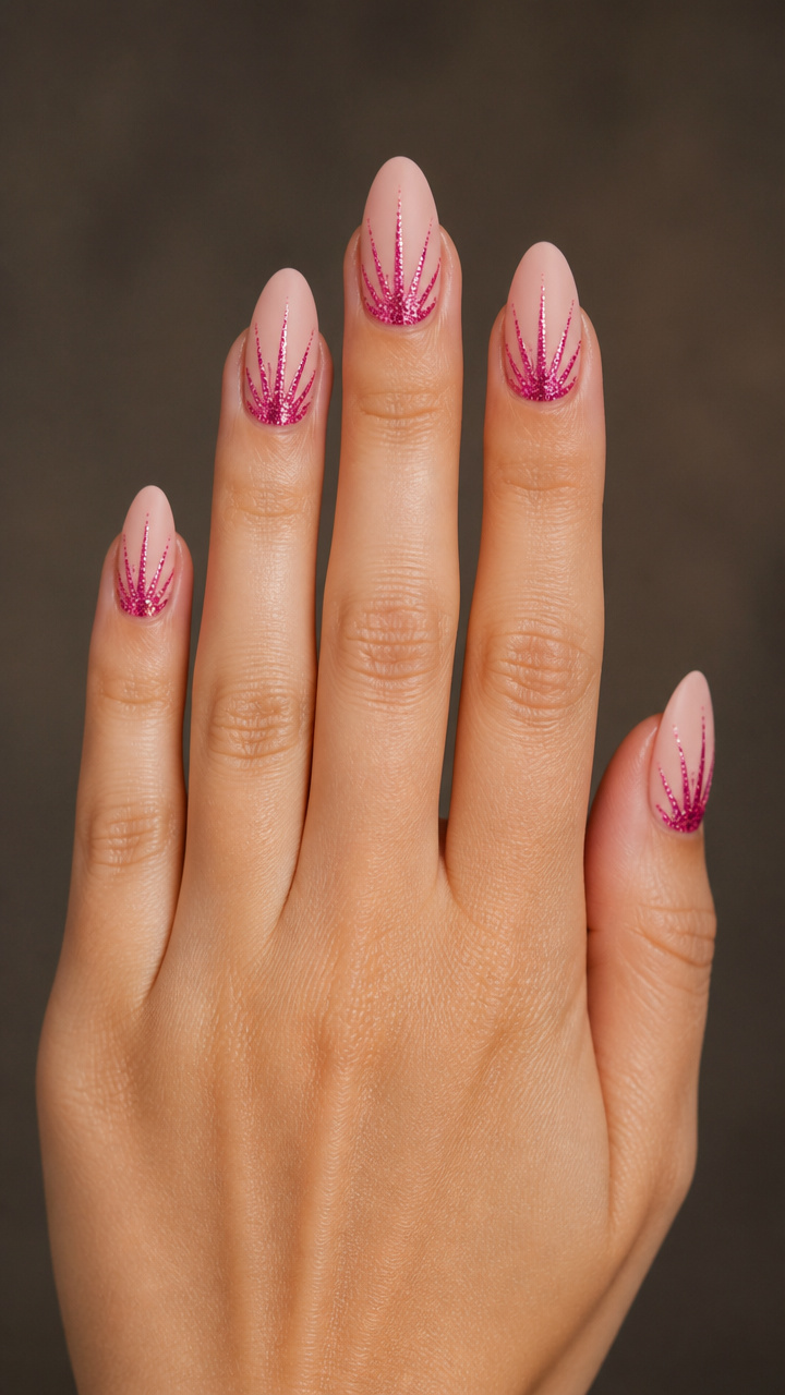Pink Sparkle Burst on Matte Nude Base