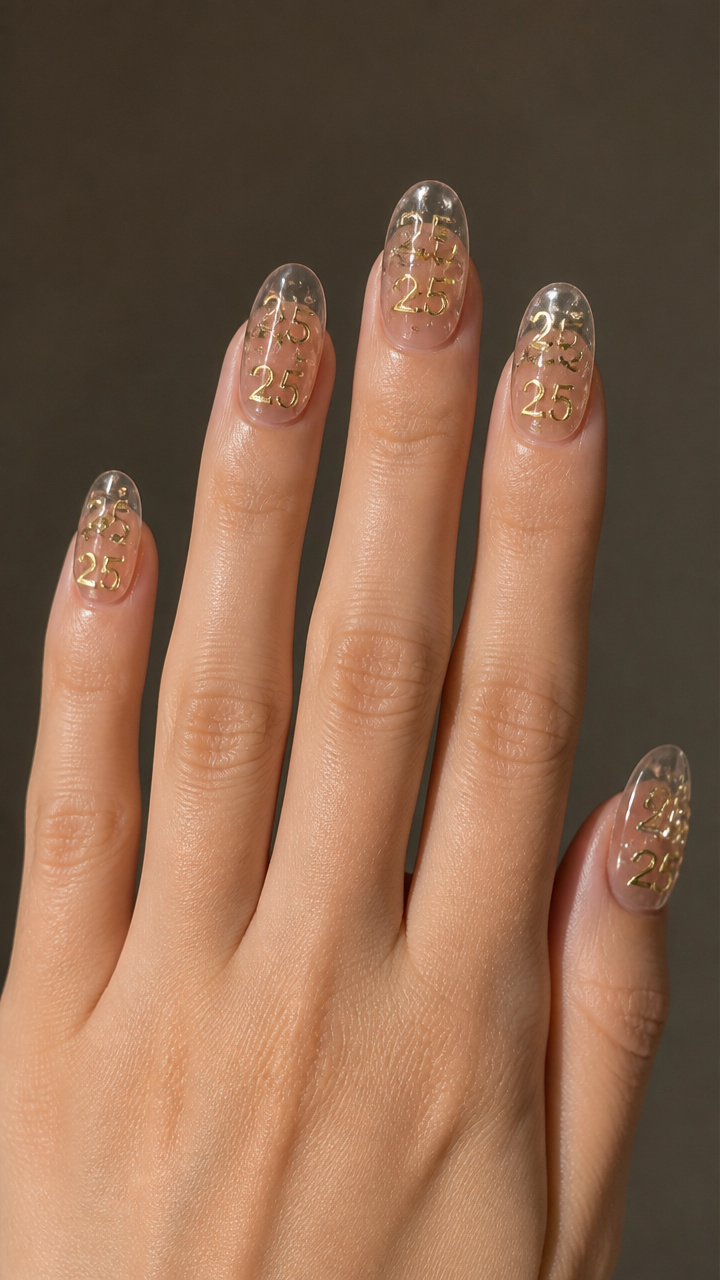 Clear Jelly Nails with Floating Number Charms