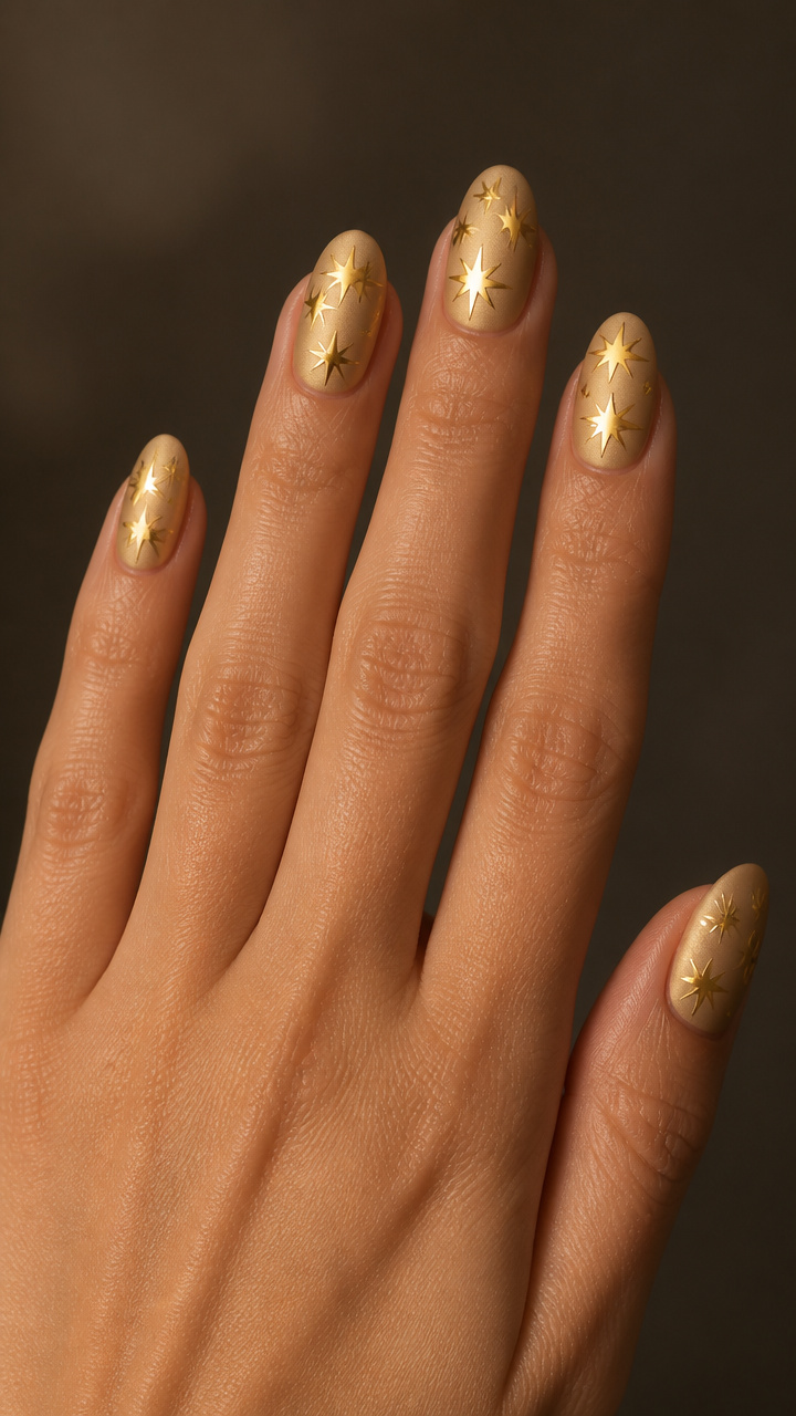 Matte Gold Base with Glossy Star Accents