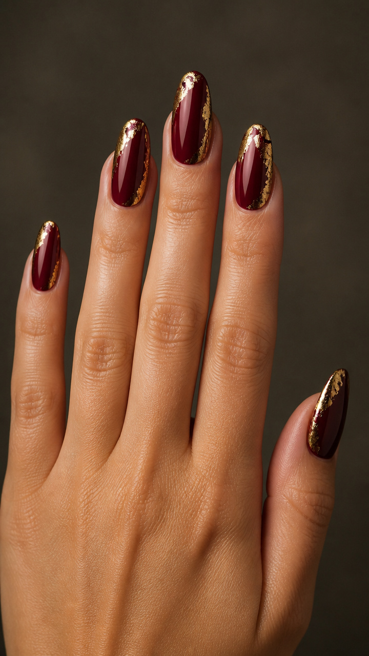 Gold Foil Wrap on Burgundy Press-Ons