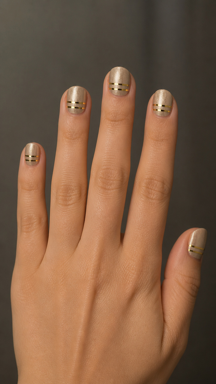 Double Gold Band on Short Round Nails