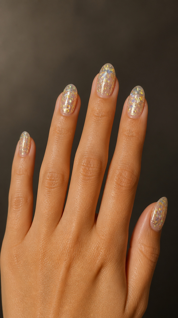 Holographic Gold Flakes in Clear Polish