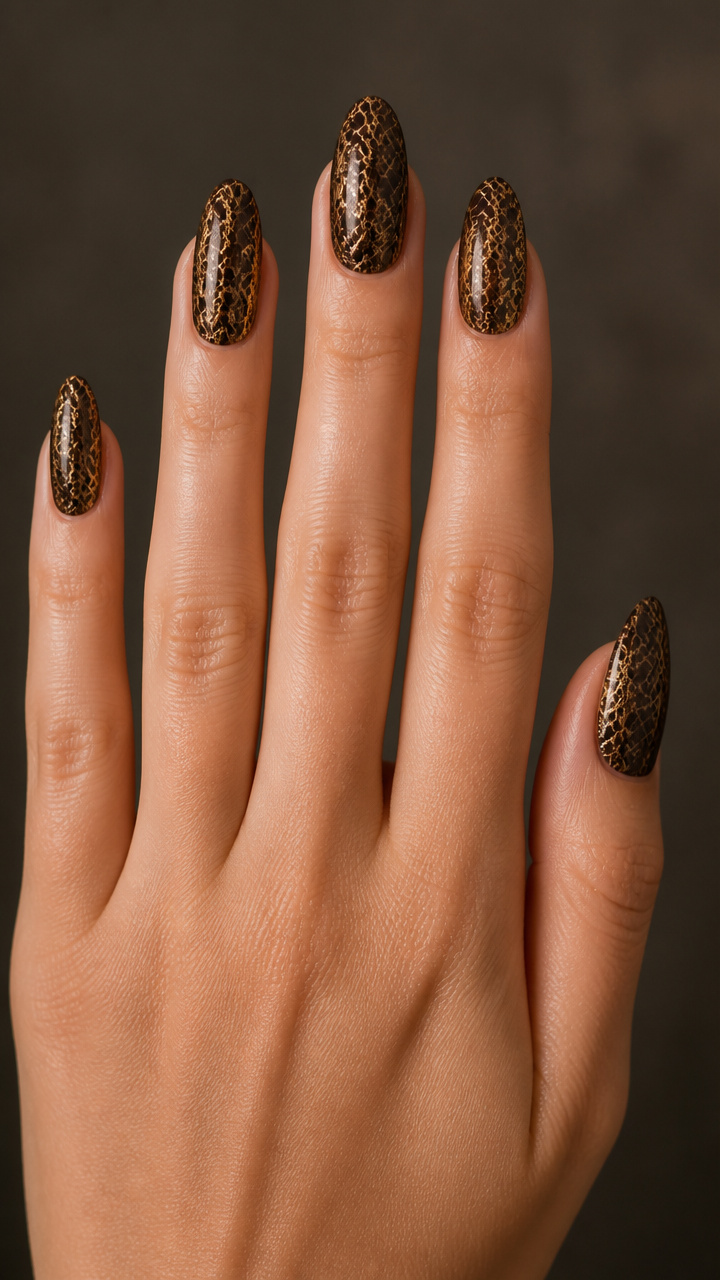 Gold Snake Print on Chocolate Brown Base