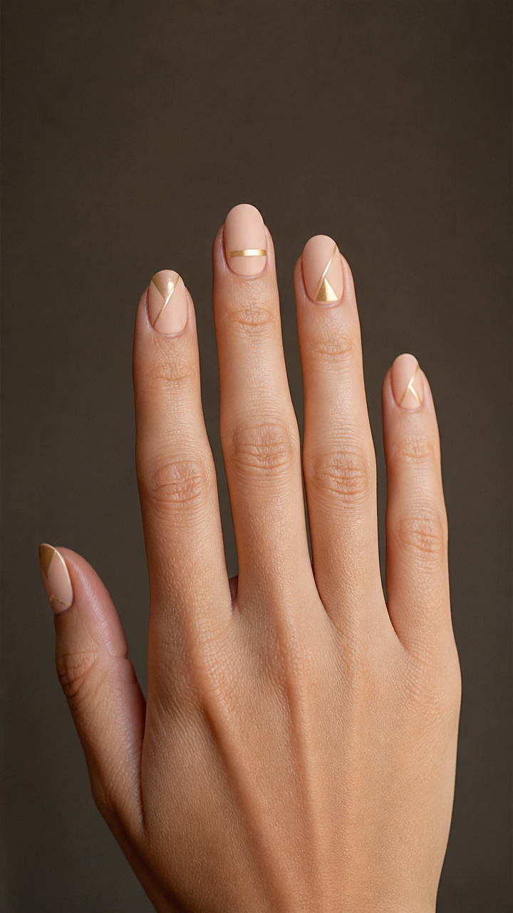 Negative Space Gold Accents on Bare Nails