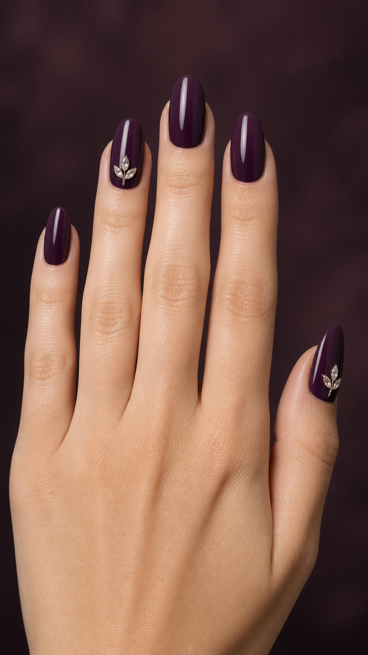 Deep Eggplant with Tiny Rhinestone Leaves