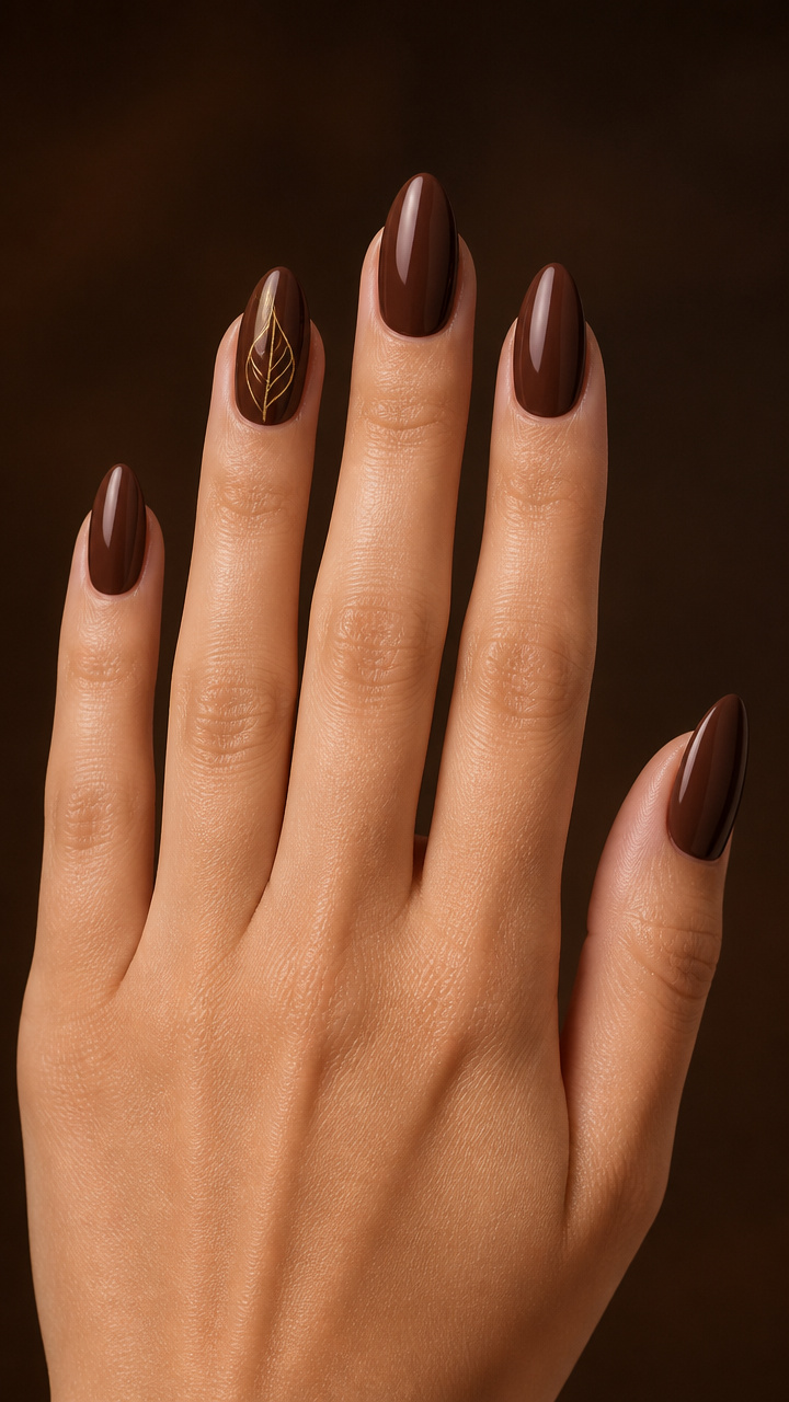 Chestnut Brown Almond with Minimalist Line Art